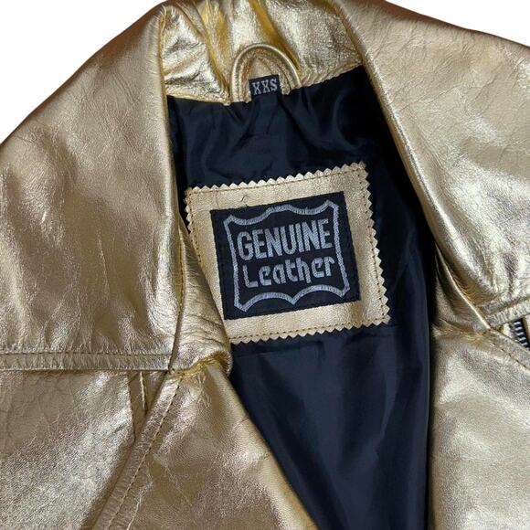 Women's Gold Metallic Style Genuine Leather Jacket - Sz: XXS - Picture 4 of 8